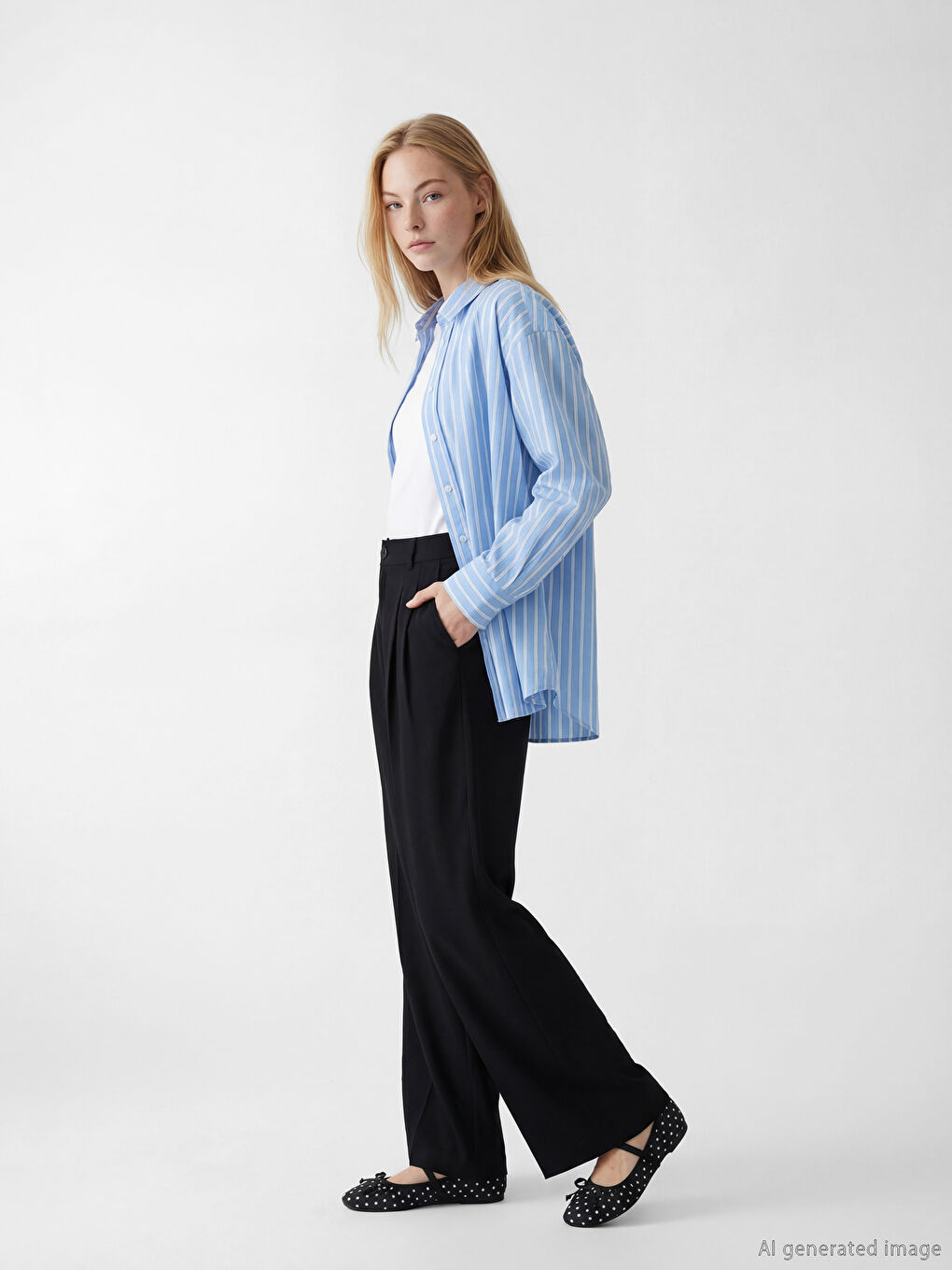 Loose Fit Women's Pleated Fabric Trousers