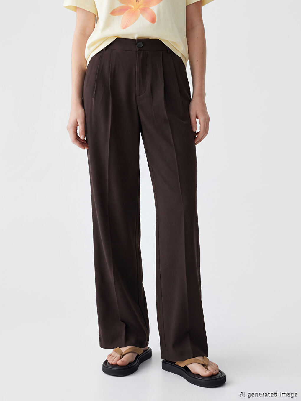 Loose Fit Women's Pleated Fabric Trousers-1