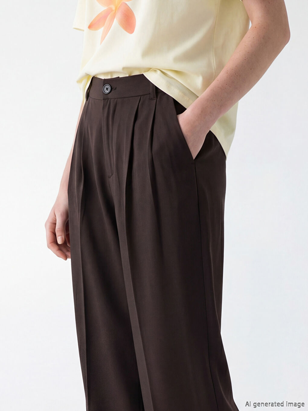 Loose Fit Women's Pleated Fabric Trousers-2