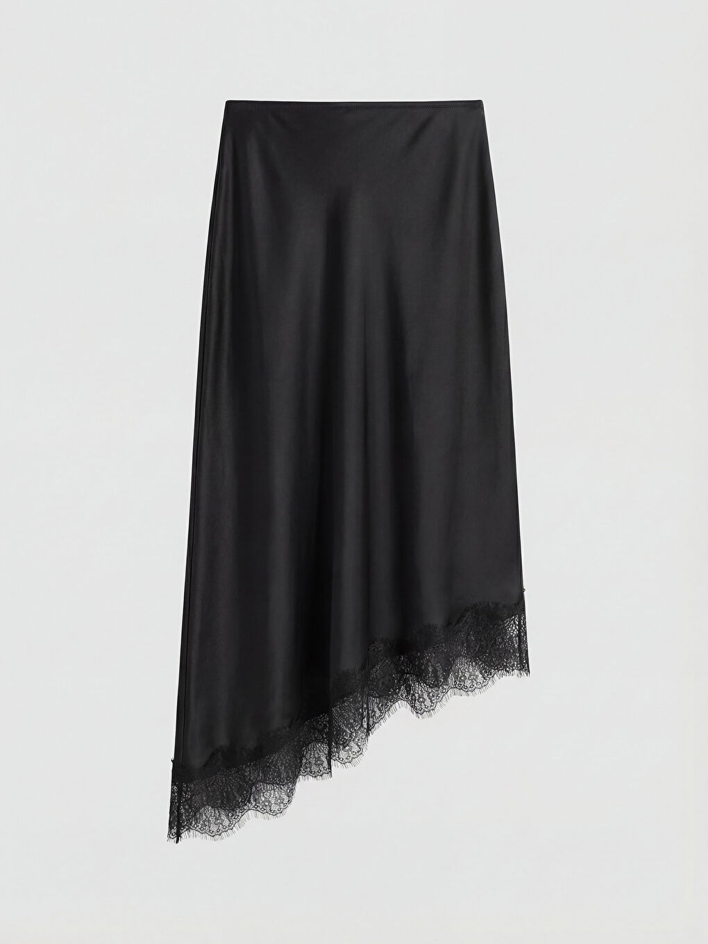 Siyah Beli Lastikli Dantel Detaylı Saten Etek-5