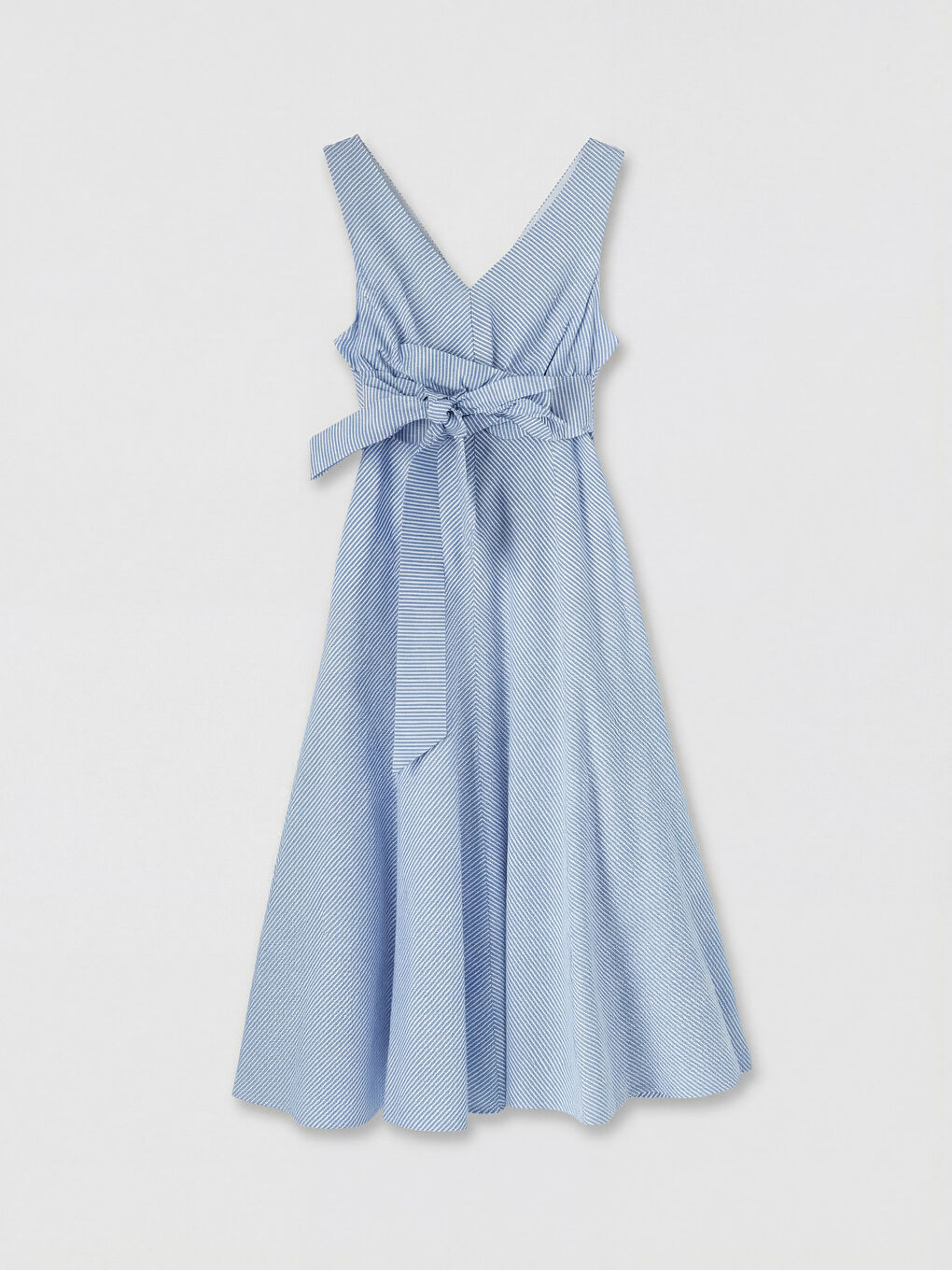 Mavi Çizgili Fiyonklu Belden Oturtmalı Elbise-4