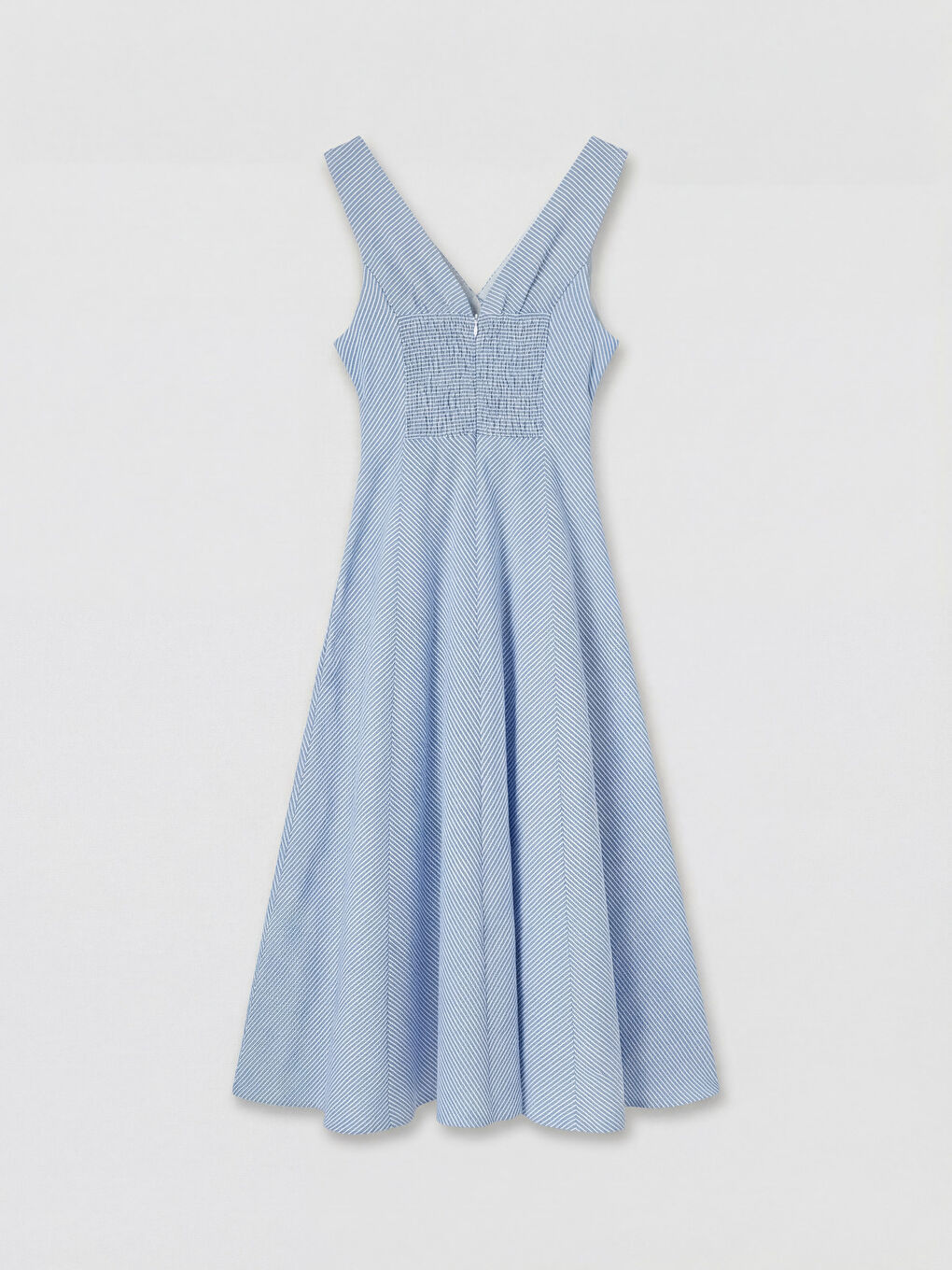 Mavi Çizgili Fiyonklu Belden Oturtmalı Elbise-5