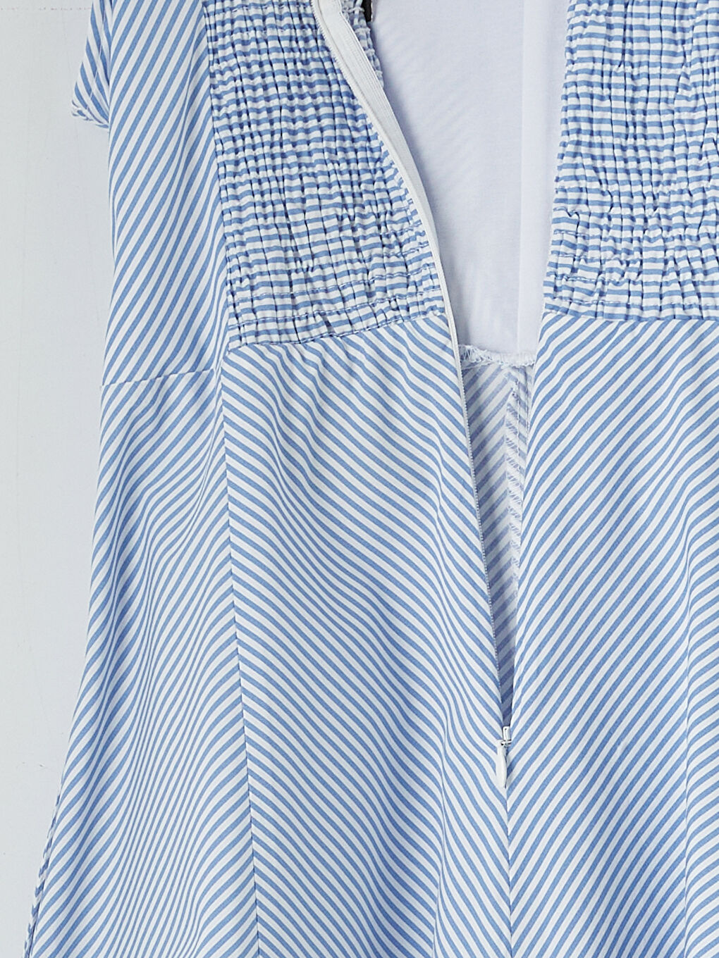 Mavi Çizgili Fiyonklu Belden Oturtmalı Elbise-8