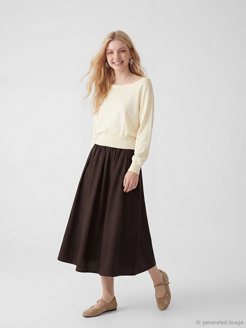 Kahverengi Beli Lastikli Kloş Etek	