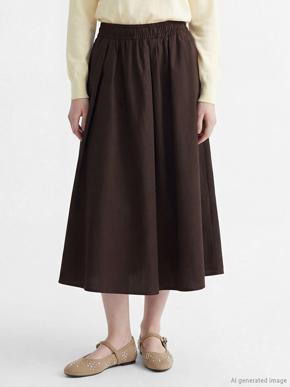 Kahverengi Beli Lastikli Kloş Etek	-1