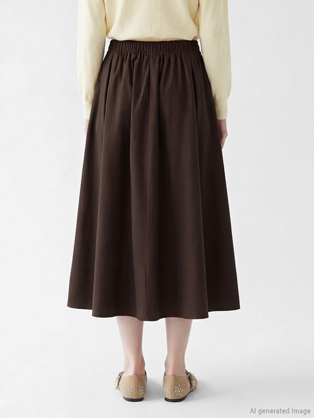 Kahverengi Beli Lastikli Kloş Etek	-2