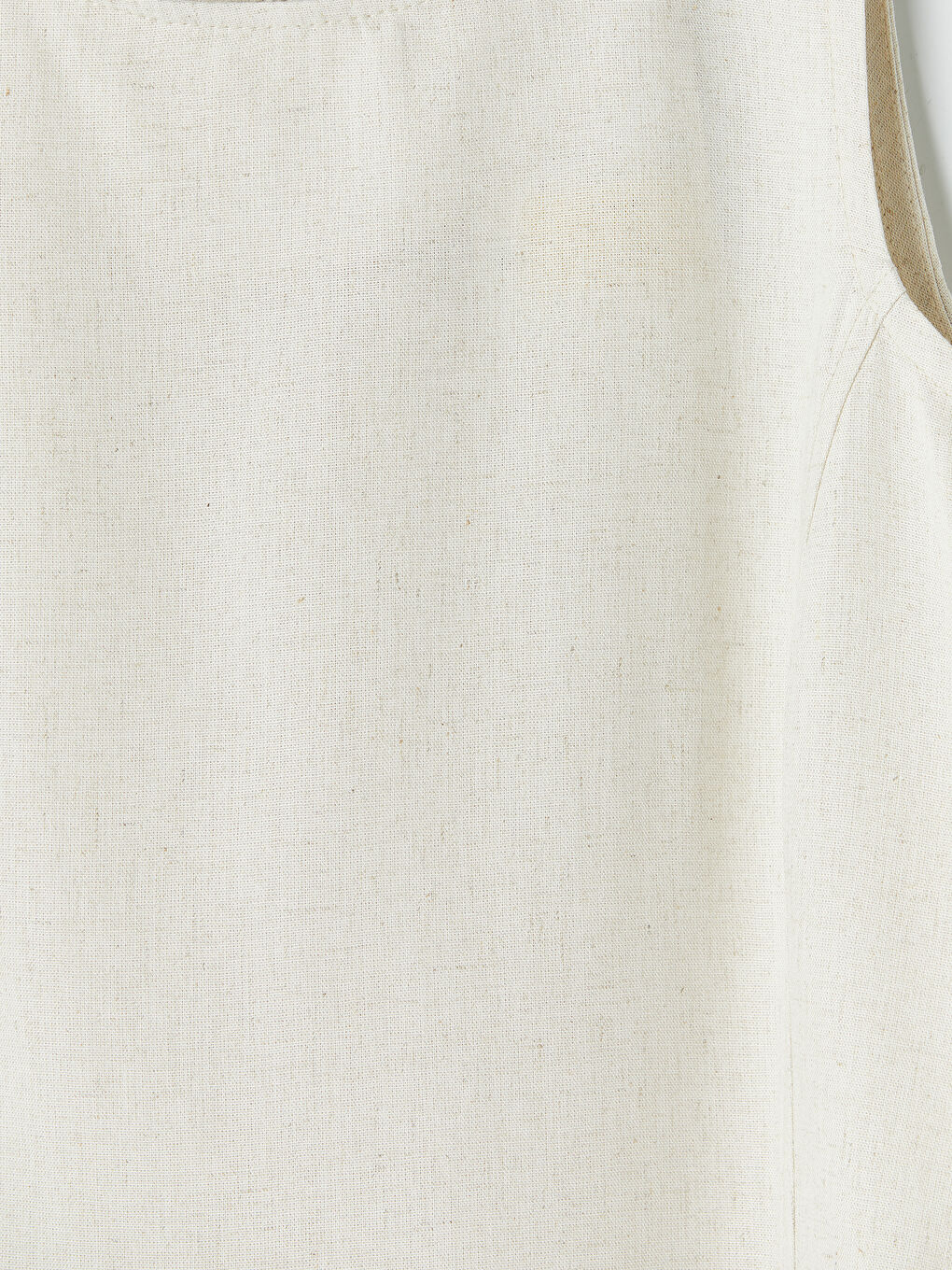 Bej Bisiklet Yaka Keten Karışımlı Mini Elbise-6