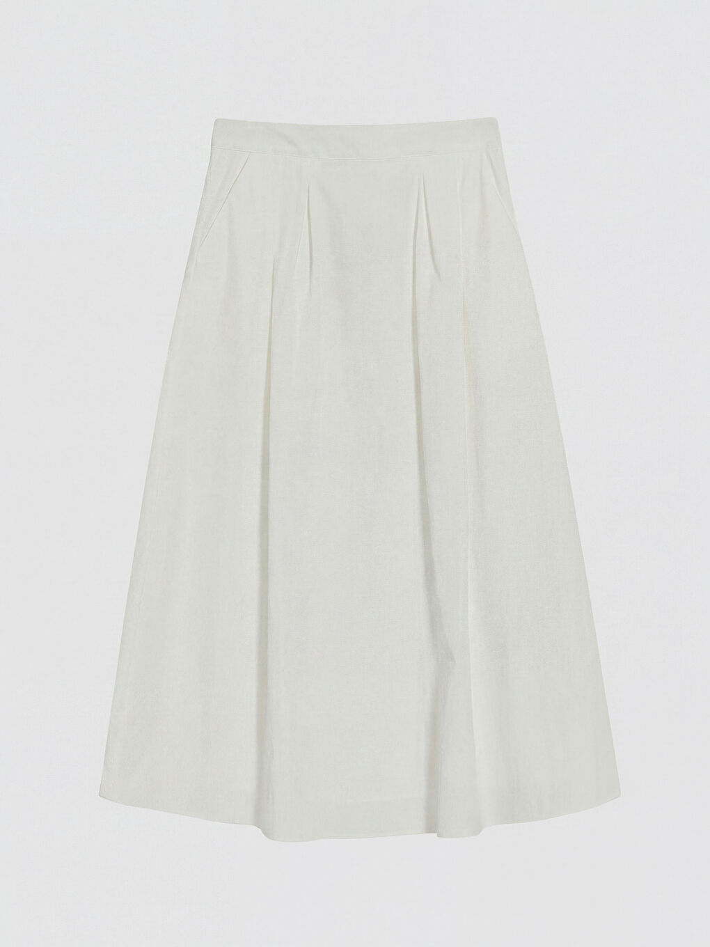 Ekru Beli Fermuarlı Kloş Etek-4