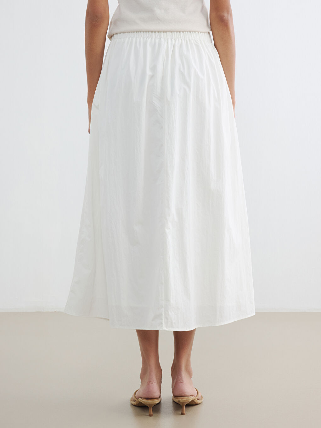 Ekru Beli Fermuarlı Kloş Etek-3