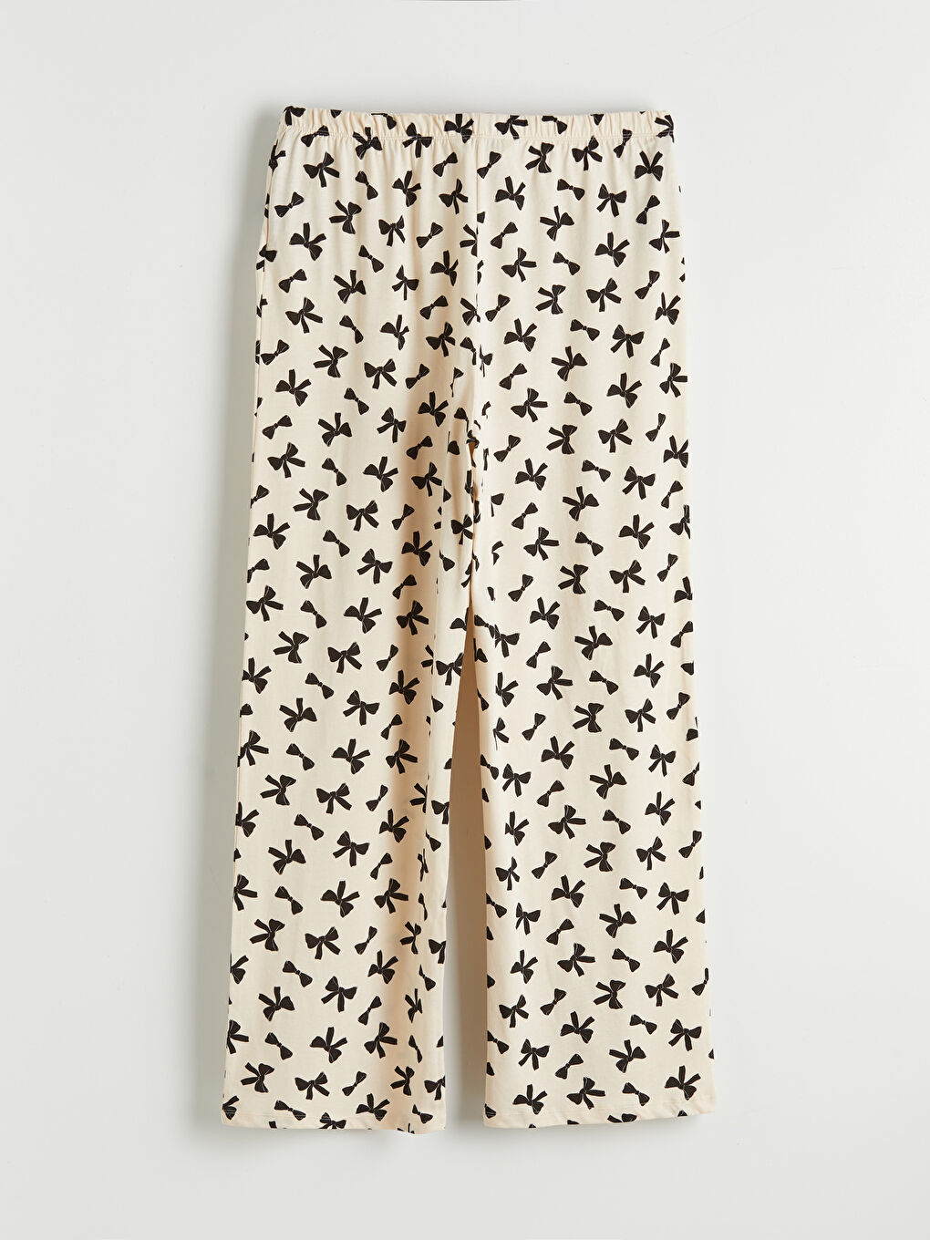 Bej Gömlek Yaka Fiyonk Baskılı Hamile Pijama Takımı-4