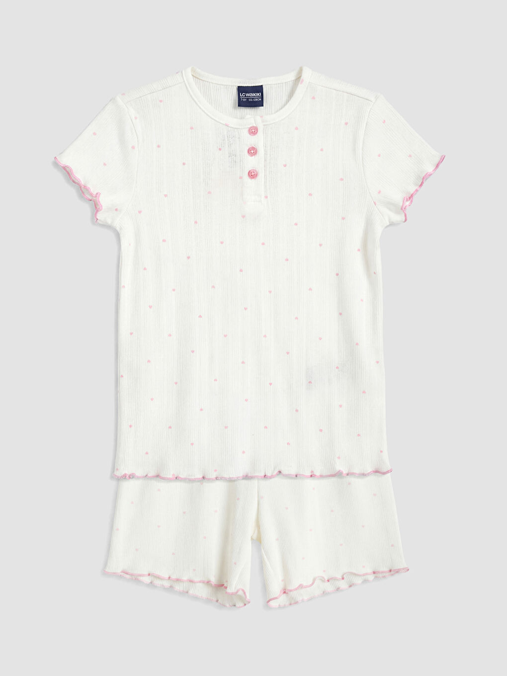 Ekru Desenli Kız Çocuk Şortlu Pijama Takım