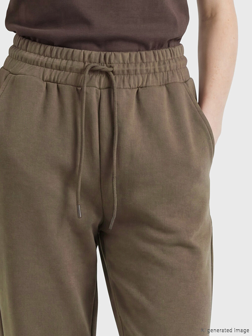 Kahverengi Beli Lastikli Kadın Jogger Eşofman Altı-2