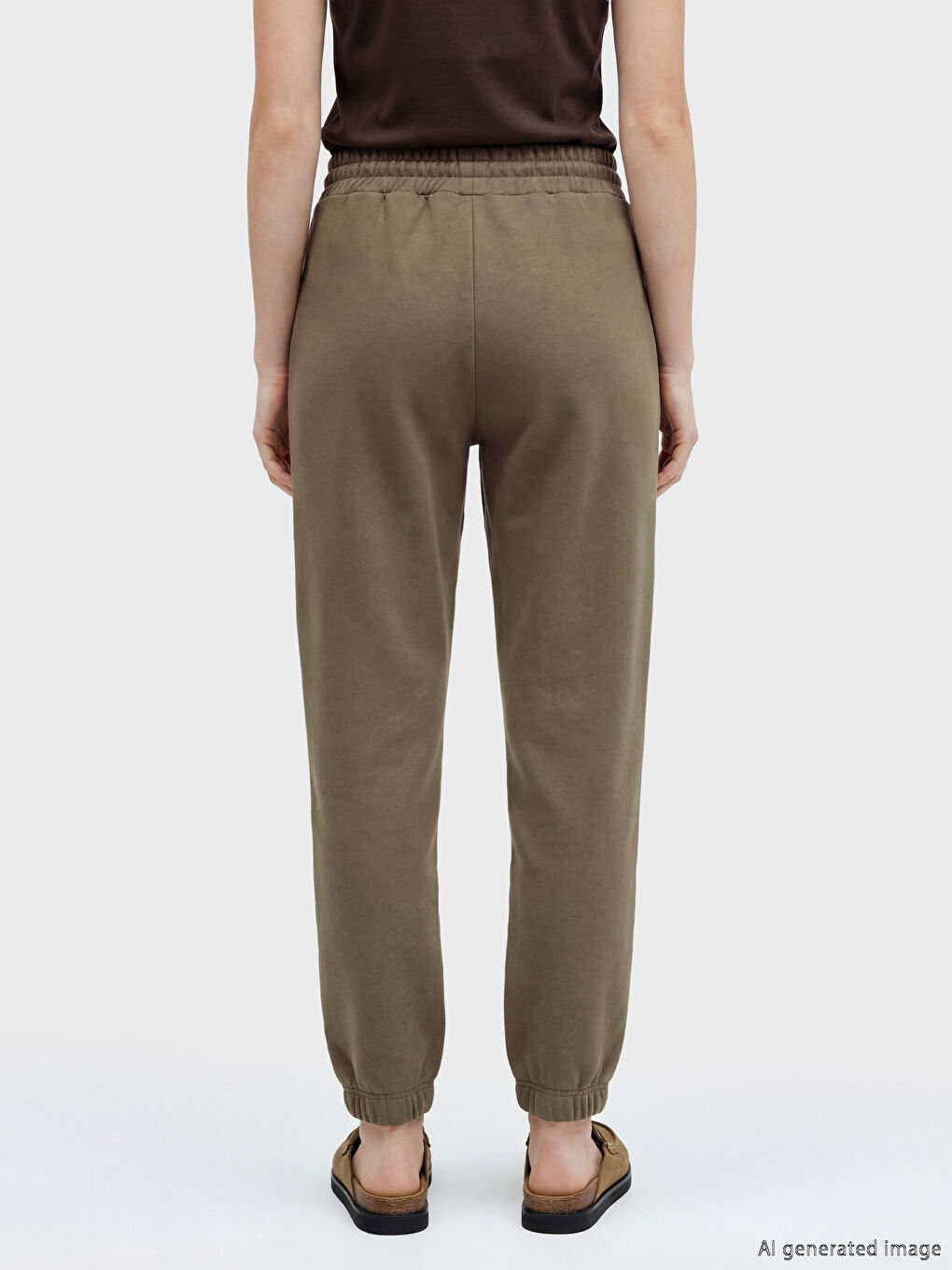 Kahverengi Beli Lastikli Kadın Jogger Eşofman Altı-3