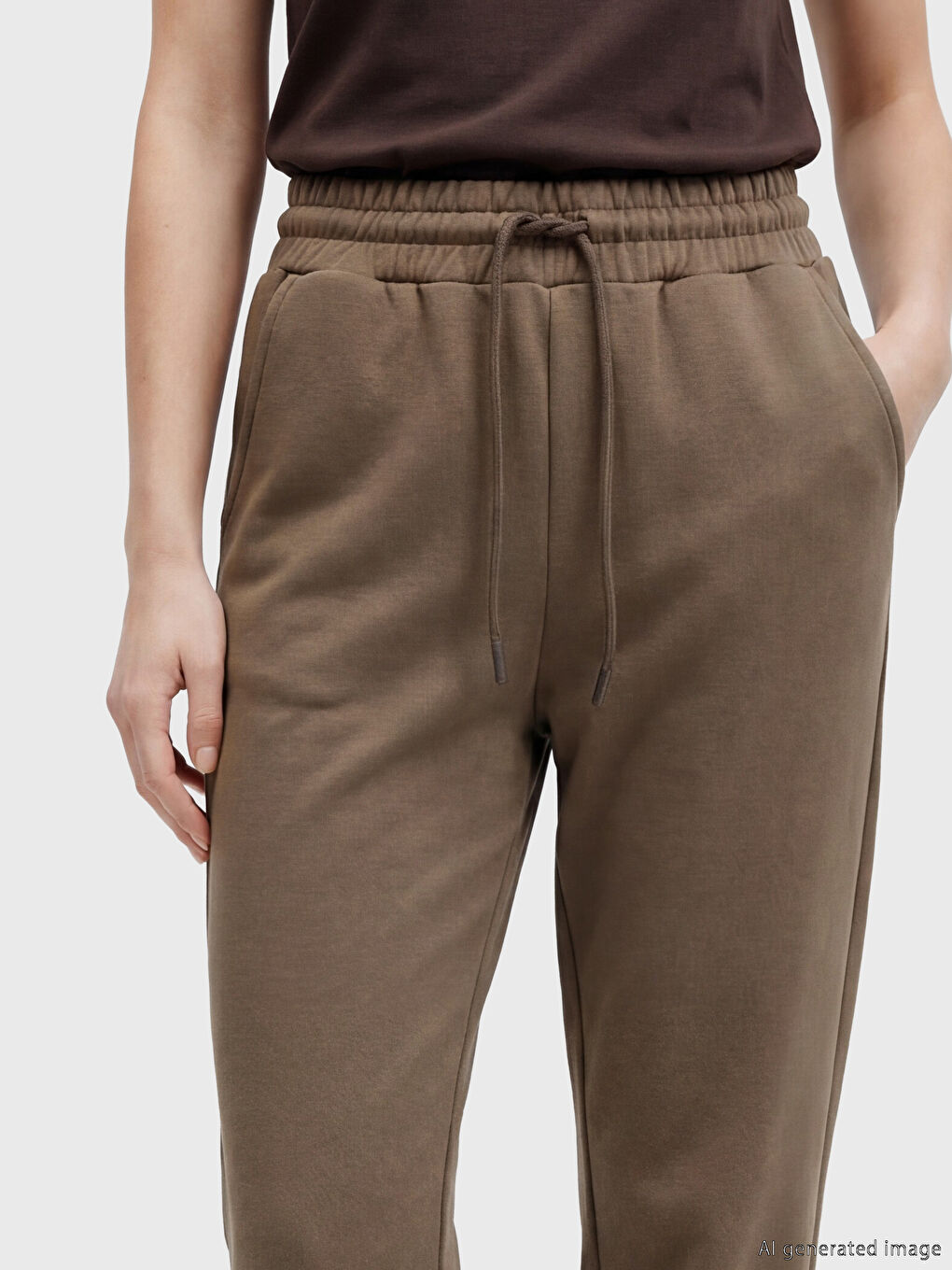 Kahverengi Beli Lastikli Kadın Jogger Eşofman Altı-2