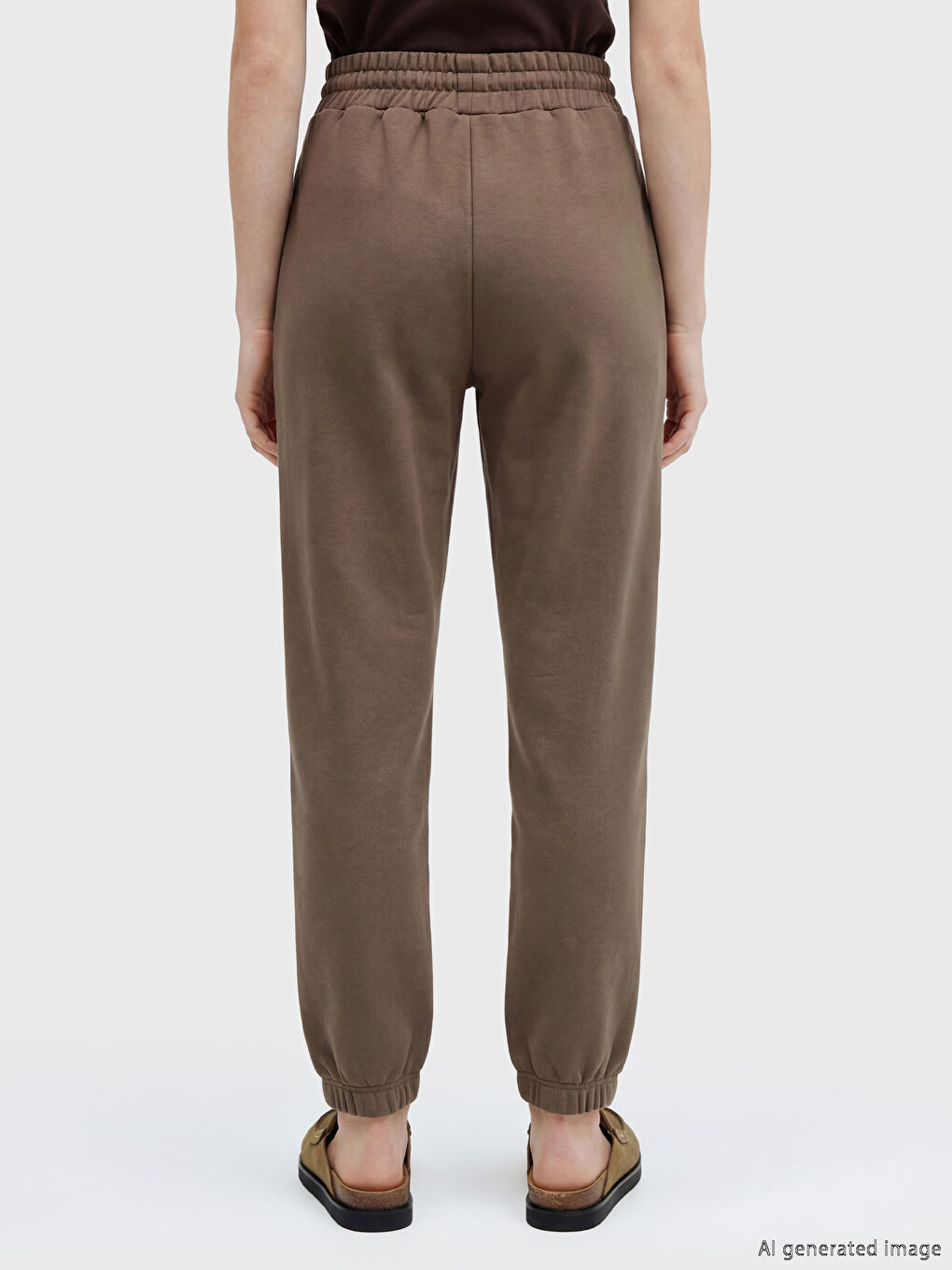 Kahverengi Beli Lastikli Kadın Jogger Eşofman Altı-3