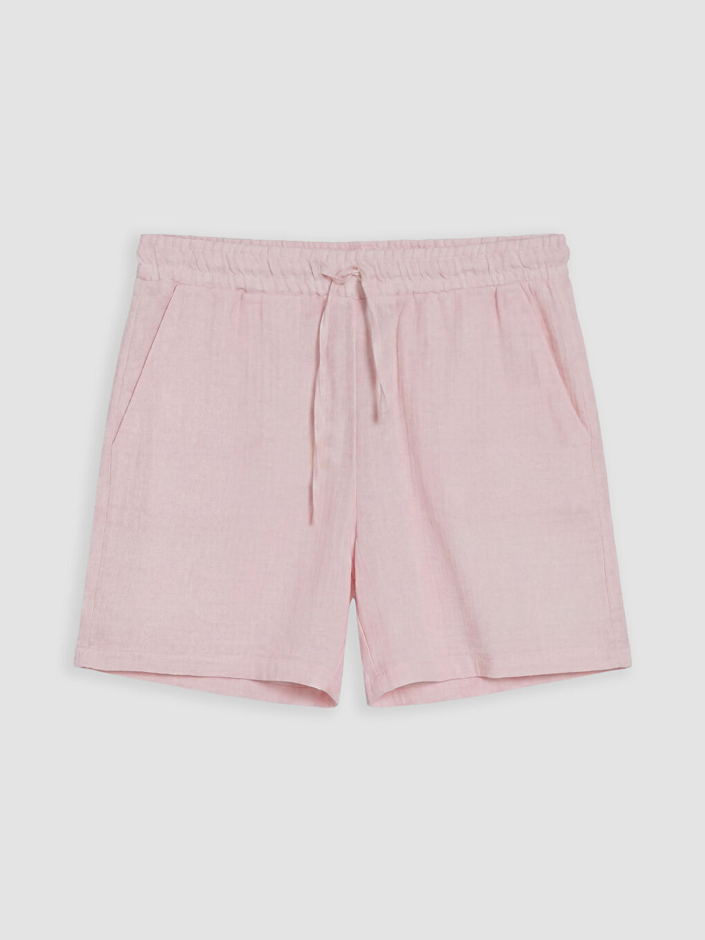 Pembe Beli Lastikli Müslin Kadın Şort