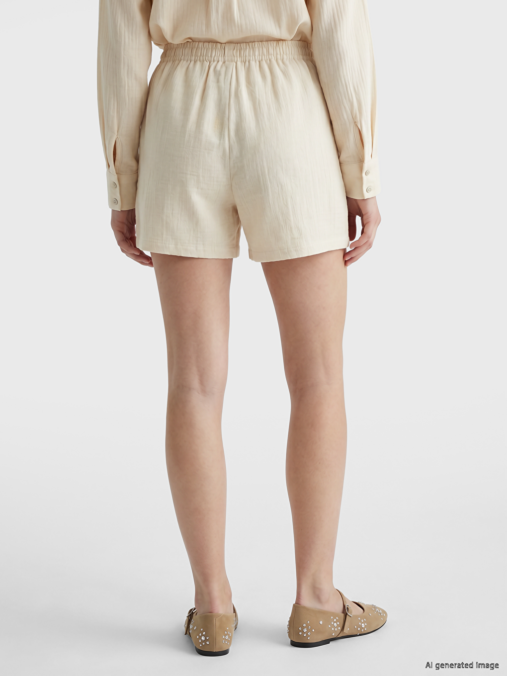 Pantaloni scurți din muselină cu talie elastică pentru femei-3