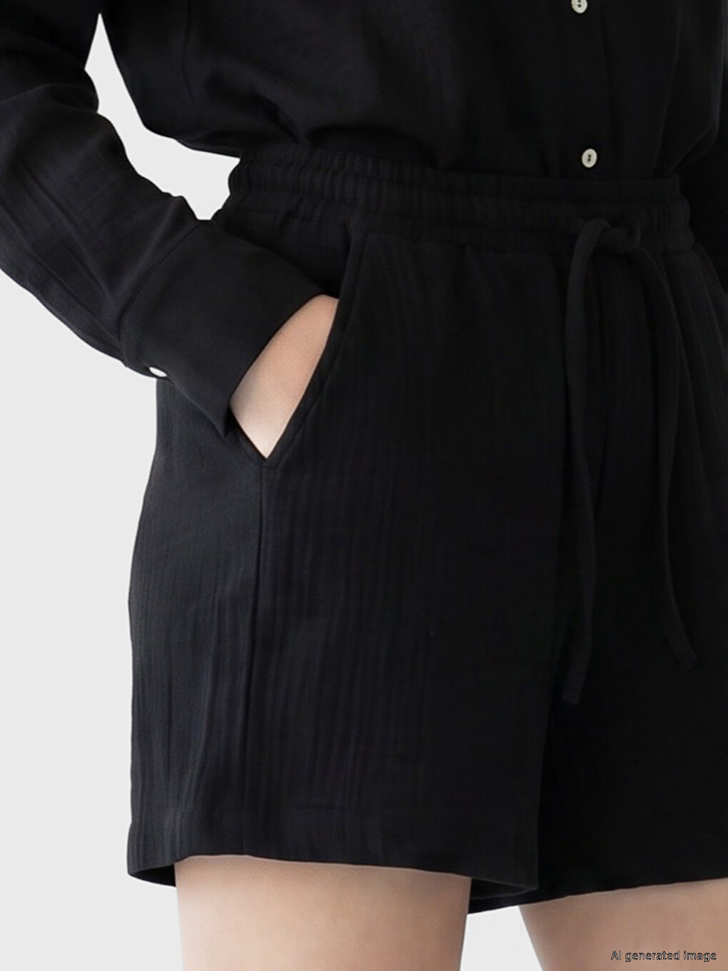Elastic Waist Muslin Women's Shorts-2