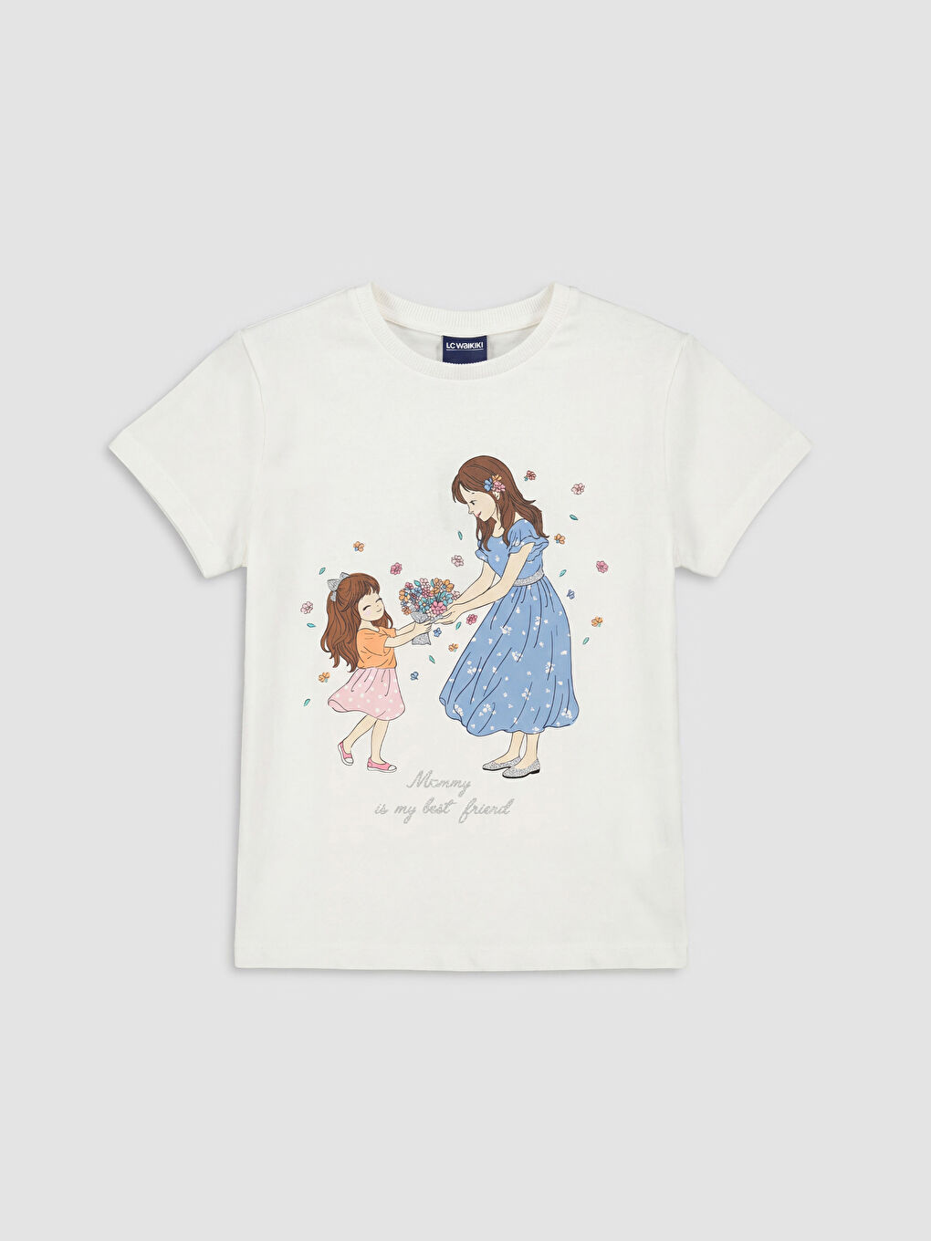 Beyaz Baskılı Kız Çocuk Tişört 2'li-1