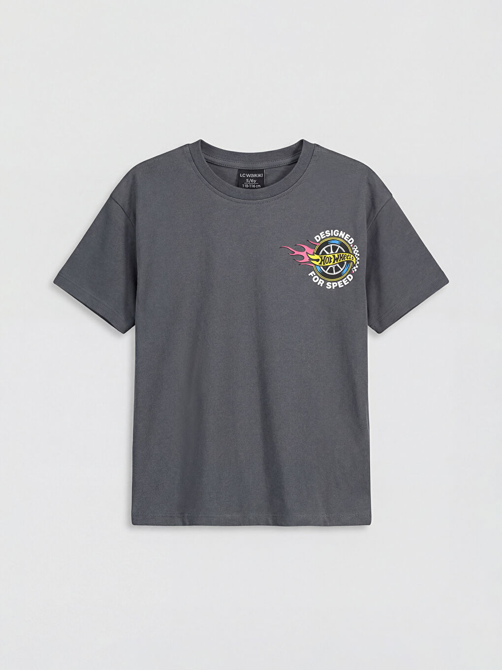 Antrasit Bisiklet Yaka Hot Wheels Baskılı Erkek Çocuk Tişört-1