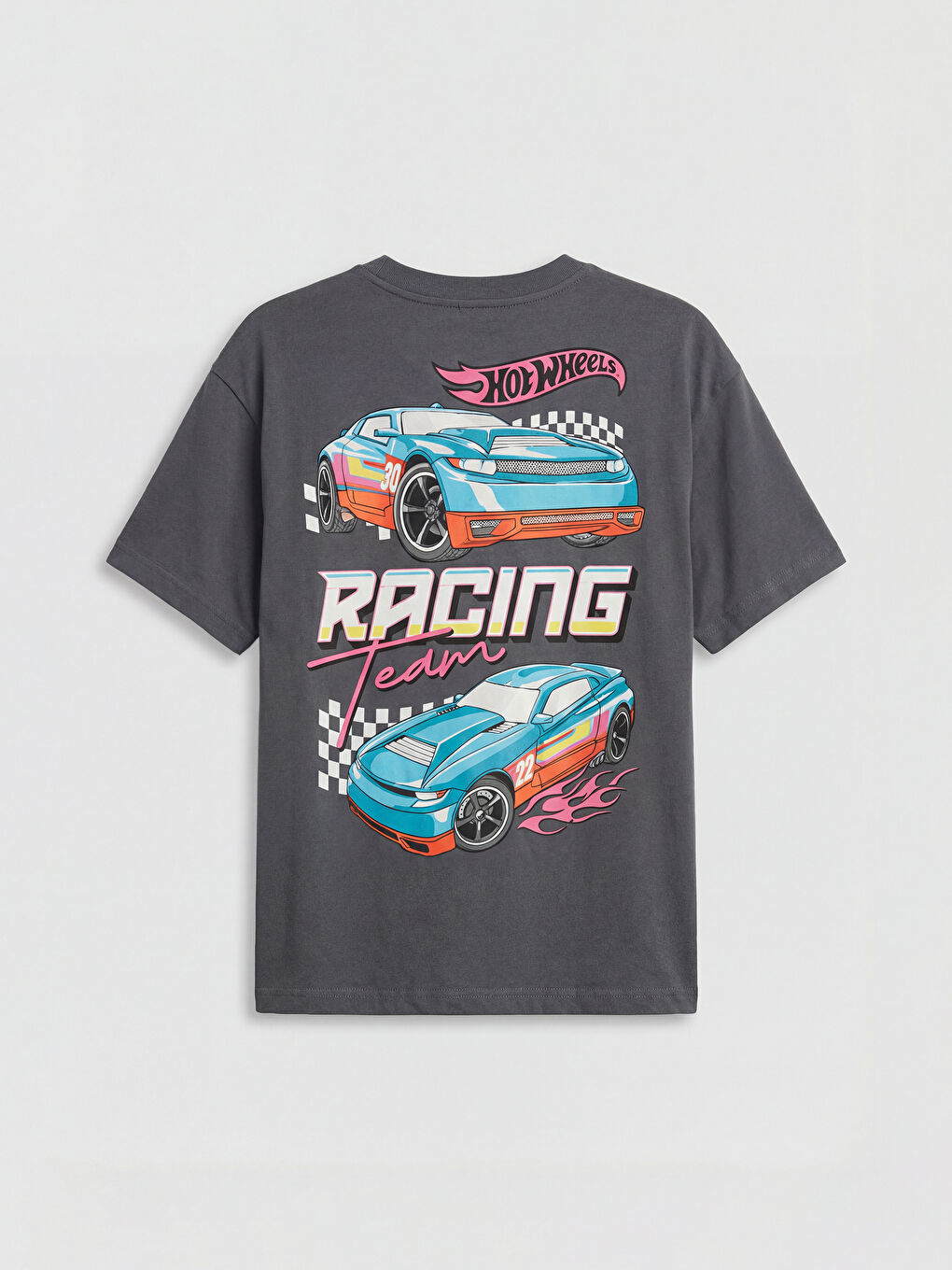 Antrasit Bisiklet Yaka Hot Wheels Baskılı Erkek Çocuk Tişört-2