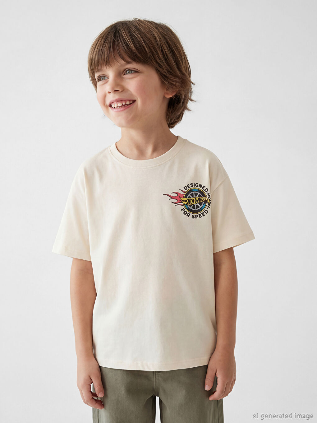 Crew Neck Hot Wheels Printed Boys' T-Shirt-1