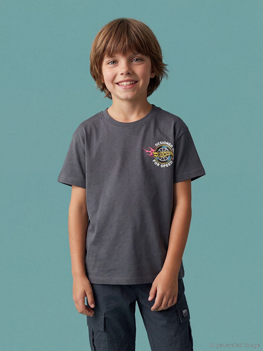 Crew Neck Hot Wheels Printed Boys' T-Shirt