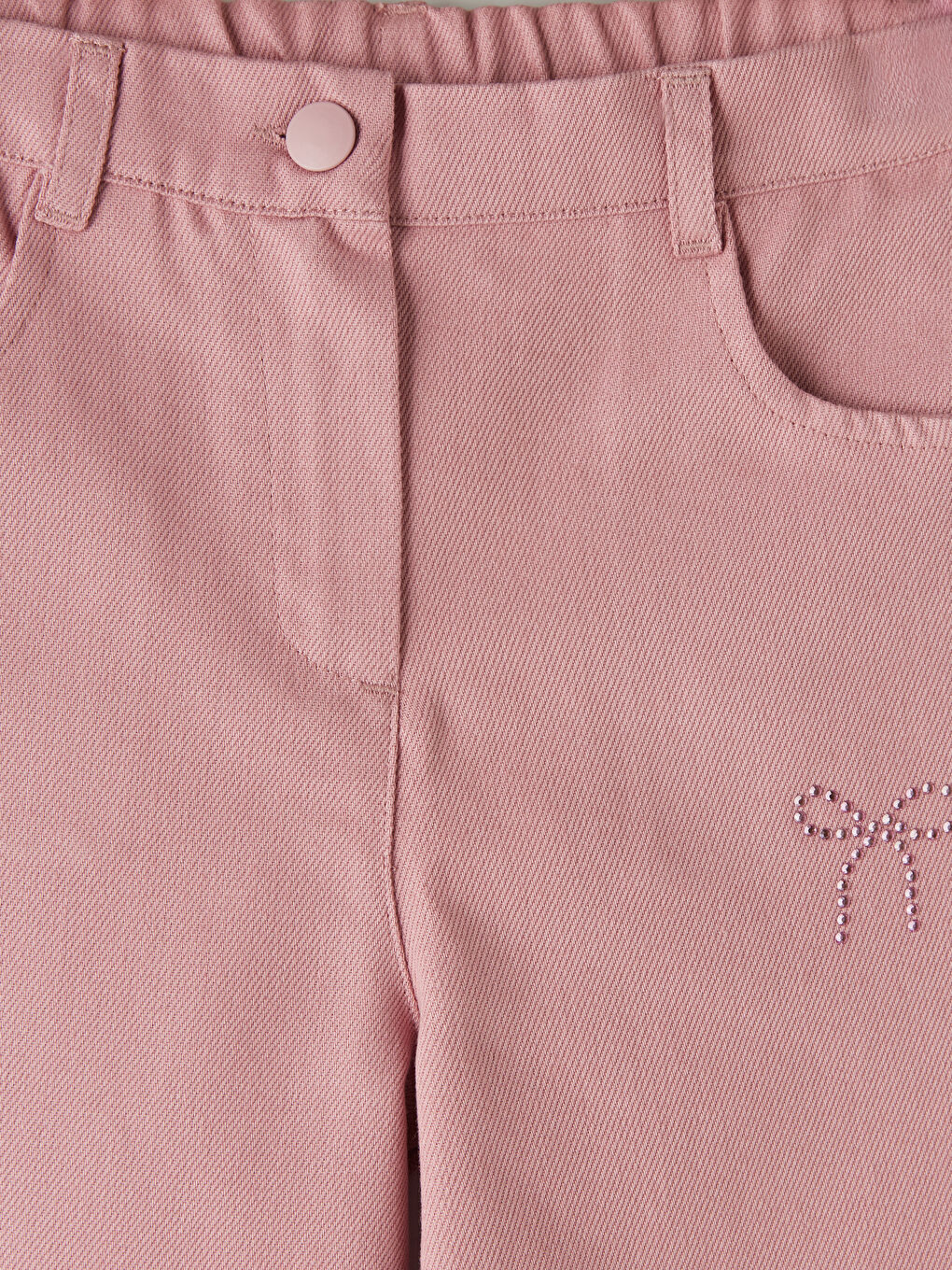 Pembe Fiyonk Desenli Kız Çocuk Gabardin Pantolon-2