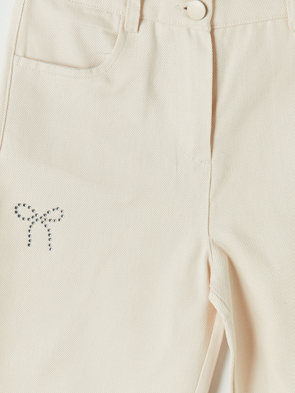 Ekru Kız Çocuk Taş İşlemeli Gabardin Pantolon-2