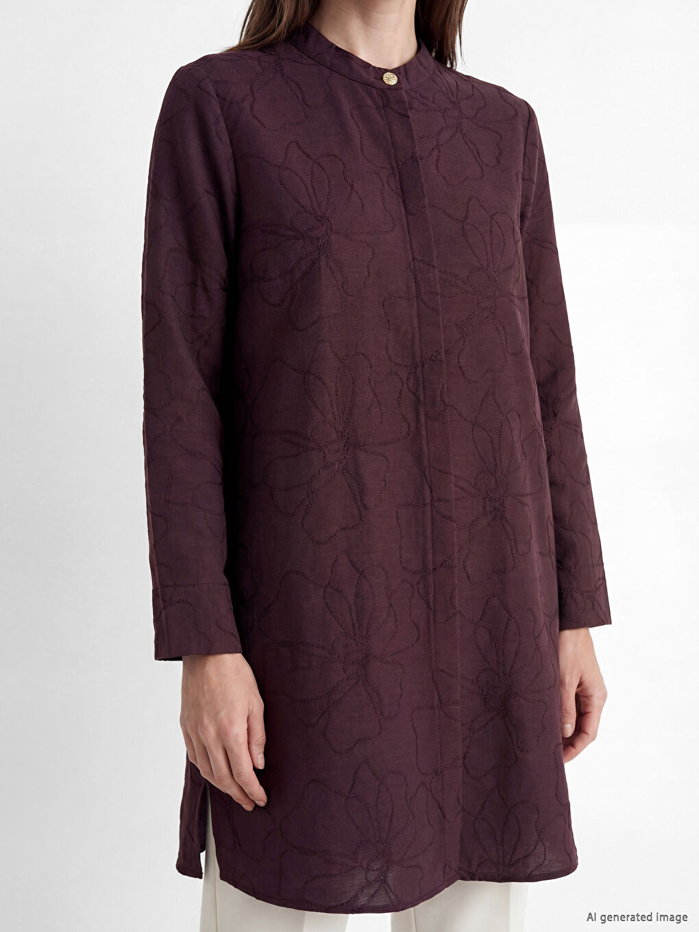 Grandad Collar Floral Women's Shirt Tunic-2