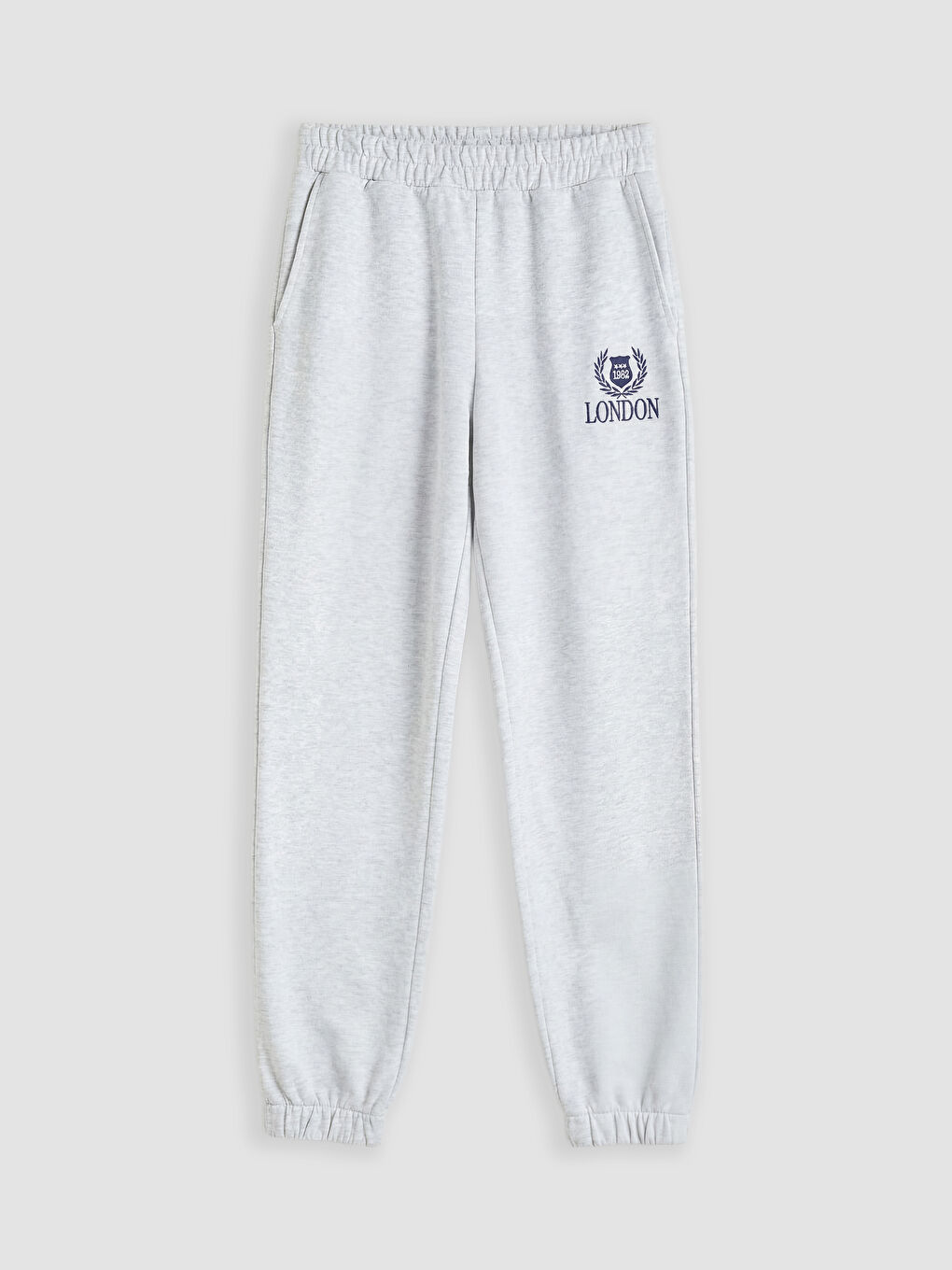 Gri Nakışlı Kadın Kalın Jogger Eşofman Altı