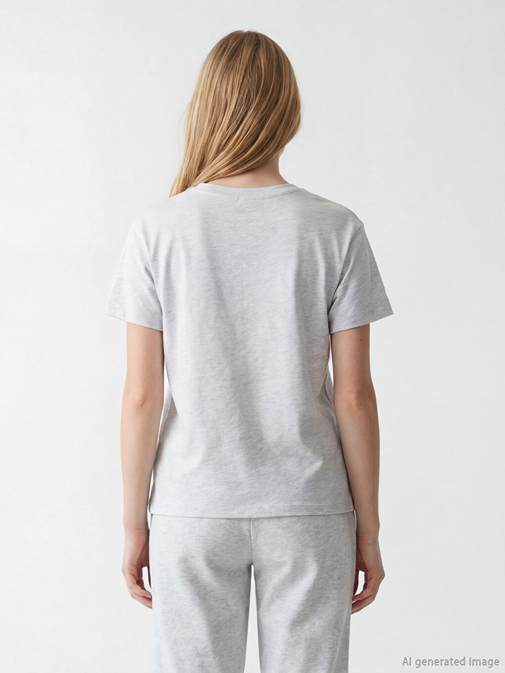 Gri Bisiklet Yaka London Nakışlı Kadın Tişört-3