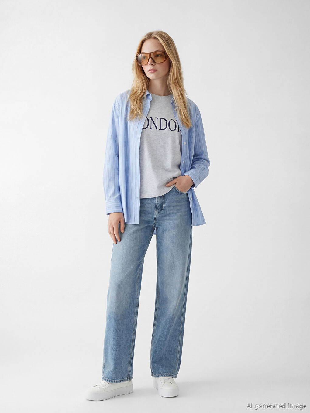 Gri Bisiklet Yaka London Nakışlı Kadın Tişört-1