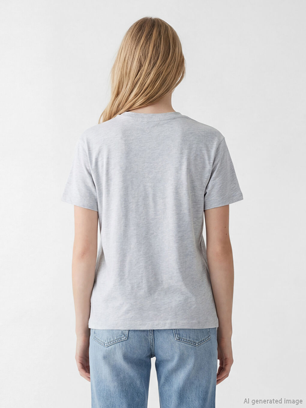 Gri Bisiklet Yaka London Nakışlı Kadın Tişört-3