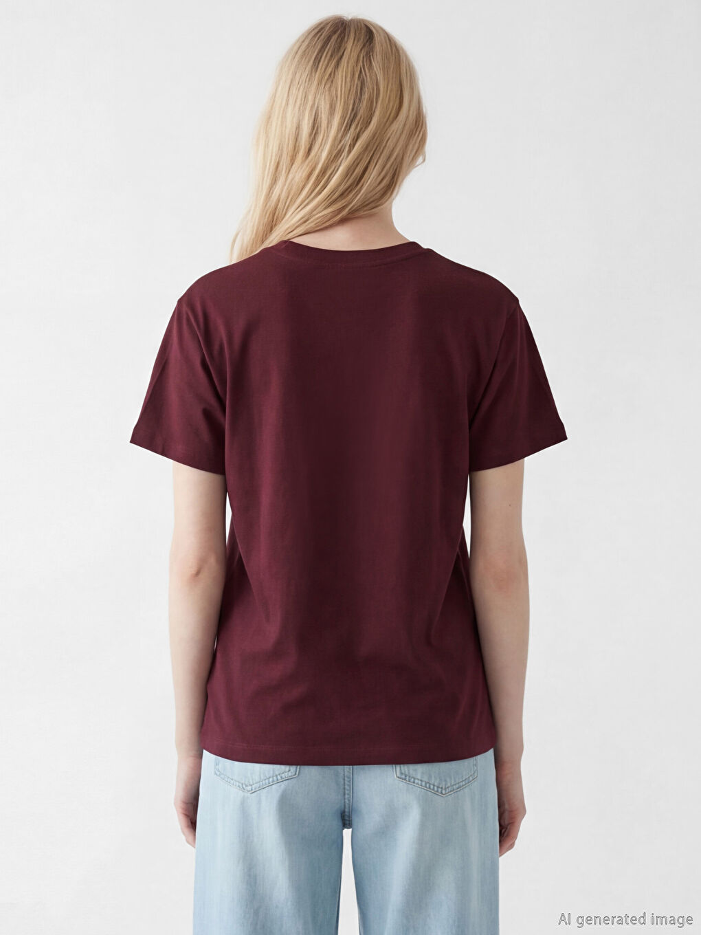 Bordo Bisiklet Yaka NYC Baskılı Kadın Tişört-2