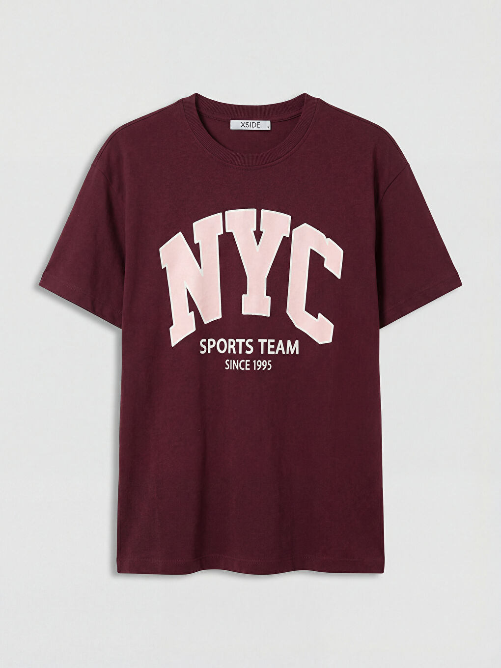 Bordo Bisiklet Yaka New York Baskılı Kadın Tişört