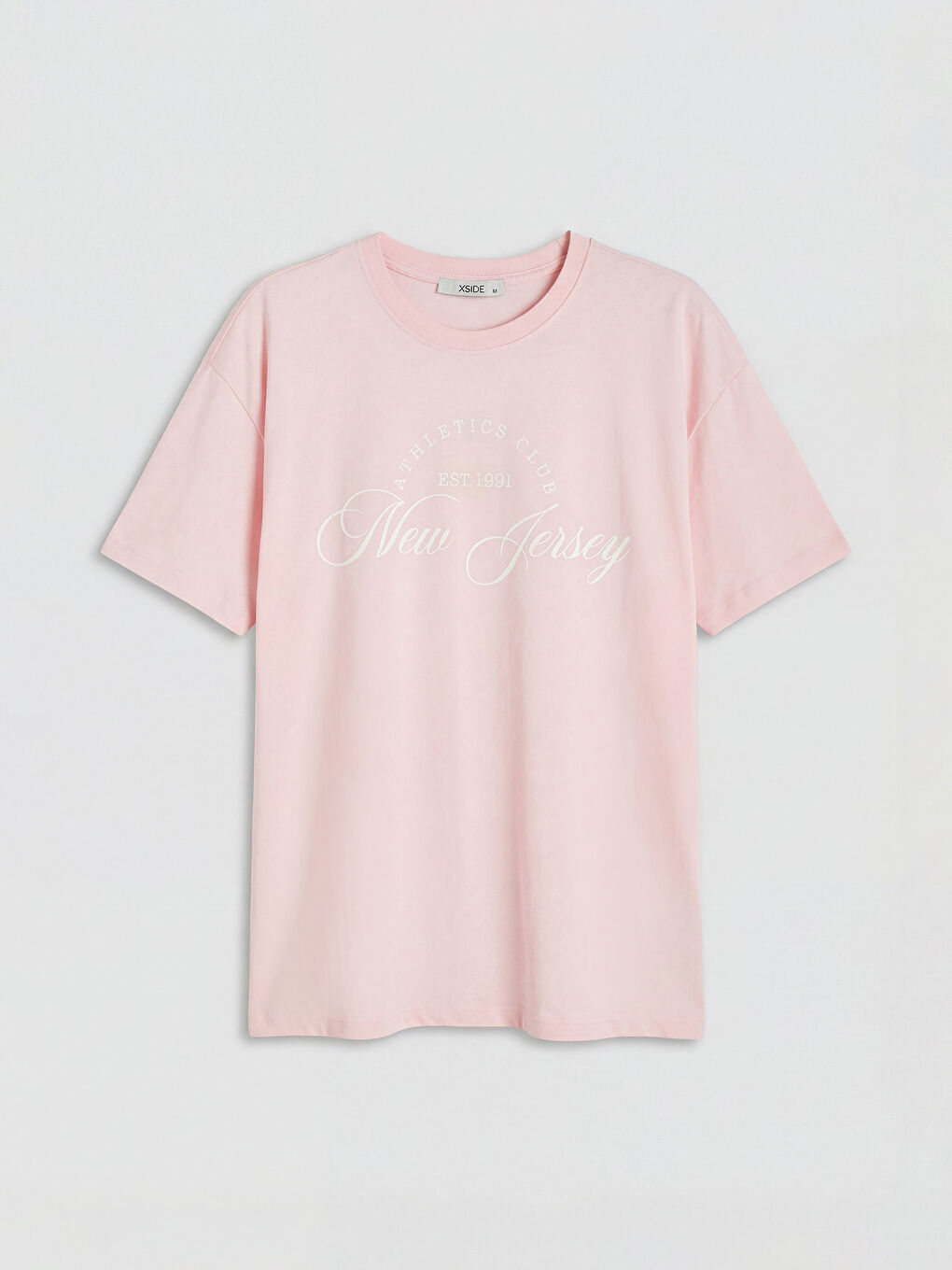 Pembe Bisiklet Yaka New Jersey Baskılı Kadın Tişört