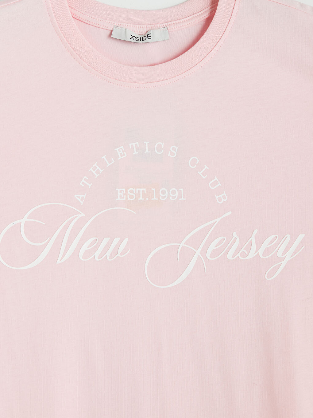 Pembe Bisiklet Yaka New Jersey Baskılı Kadın Tişört-2