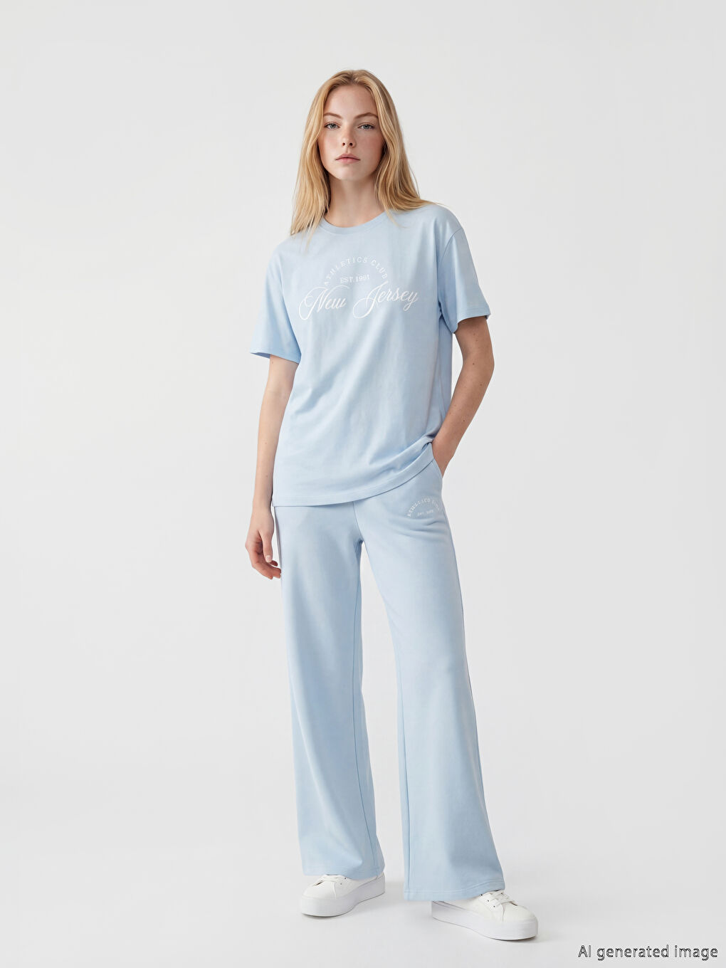 дөңгелек жағалы нью-джерси принтті әйелдер футболкасы-1