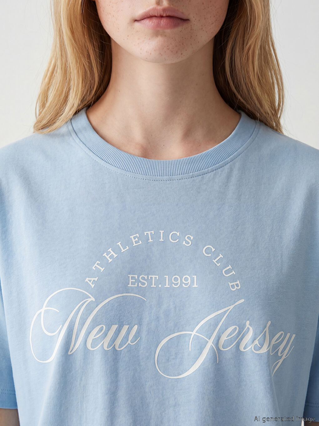 дөңгелек жағалы нью-джерси принтті әйелдер футболкасы-2