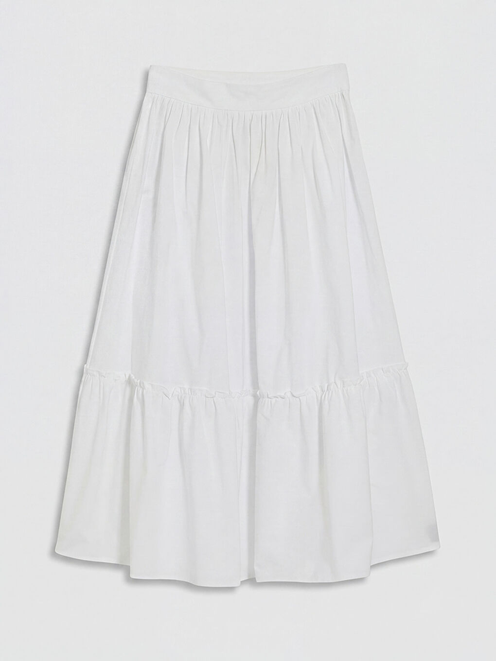 Ekru Beli Fermuarlı Poplin Kloş Etek