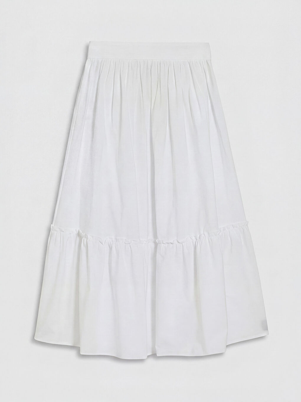 Ekru Beli Fermuarlı Poplin Kloş Etek-1