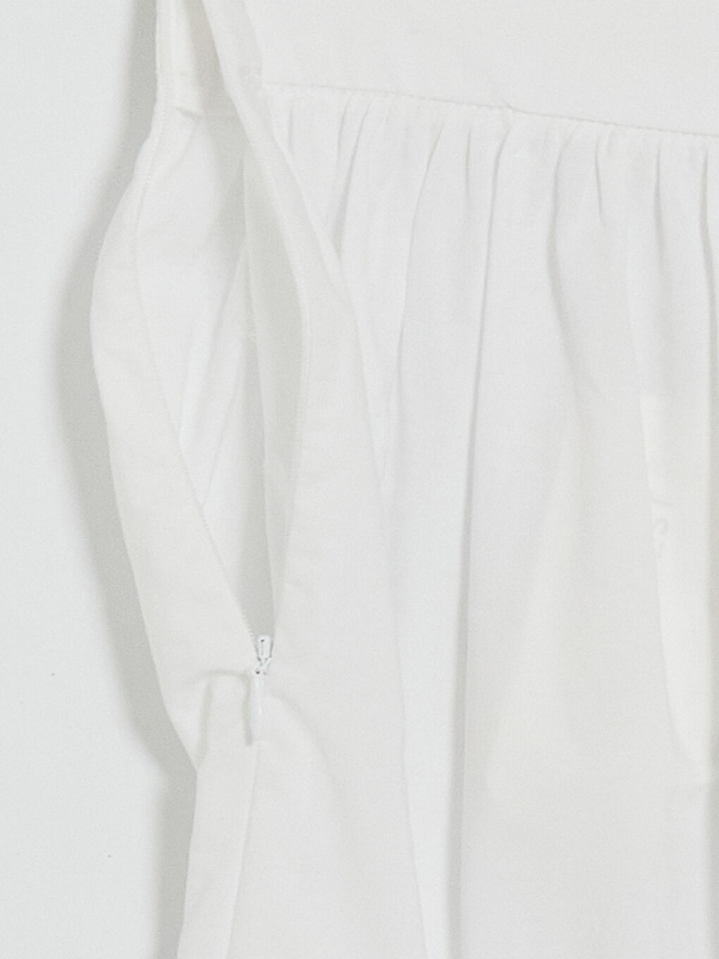 Ekru Beli Fermuarlı Poplin Kloş Etek-2