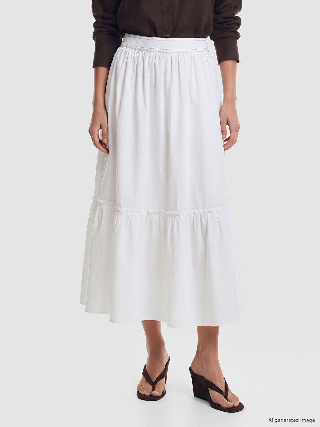 Waisted Zippered Poplin Flared Skirt-1