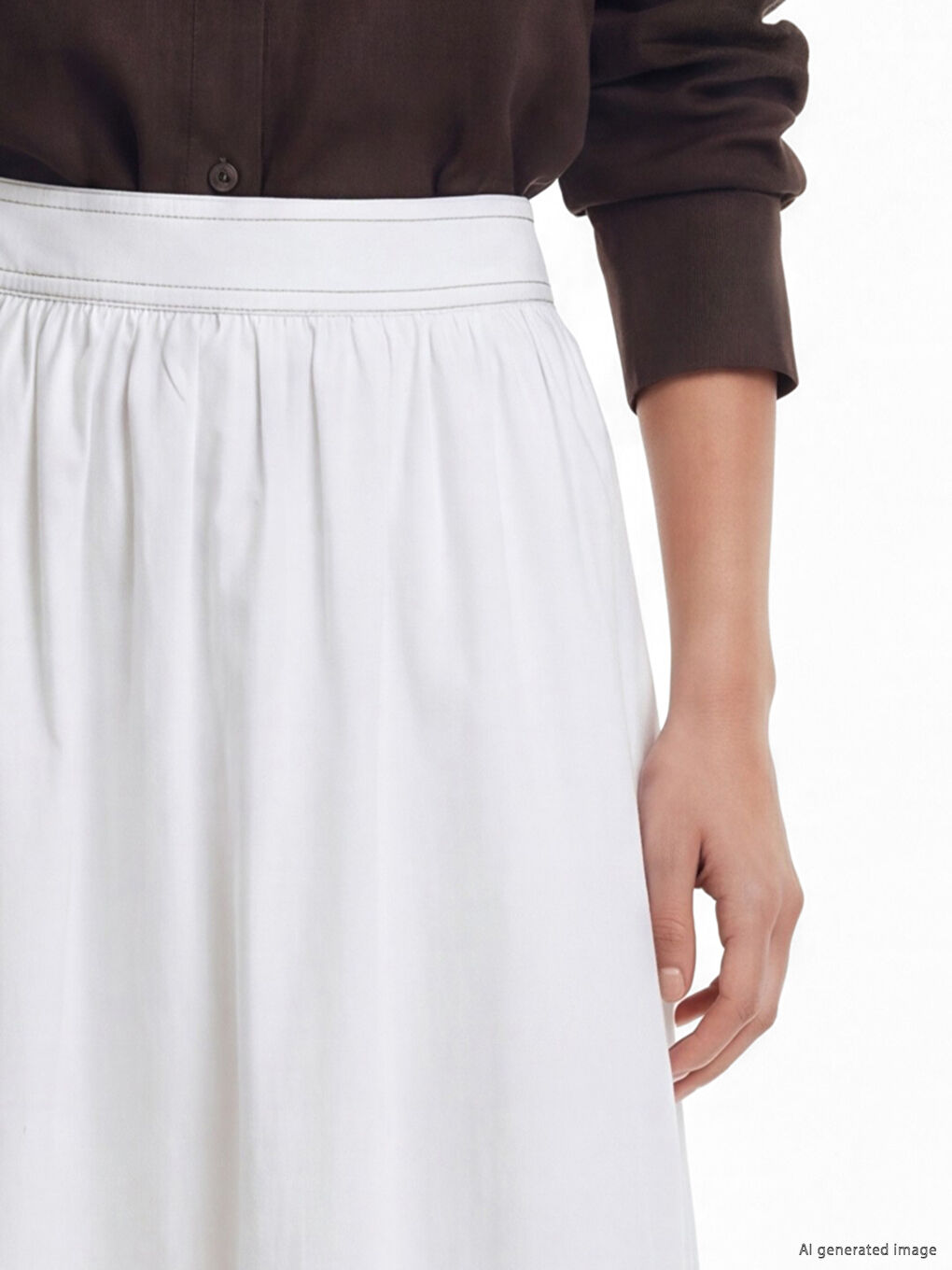 Waisted Zippered Poplin Flared Skirt-2