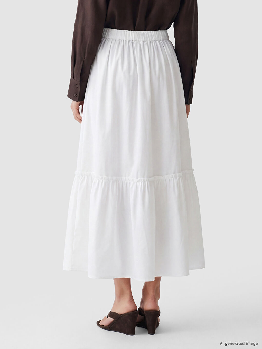 Waisted Zippered Poplin Flared Skirt-3