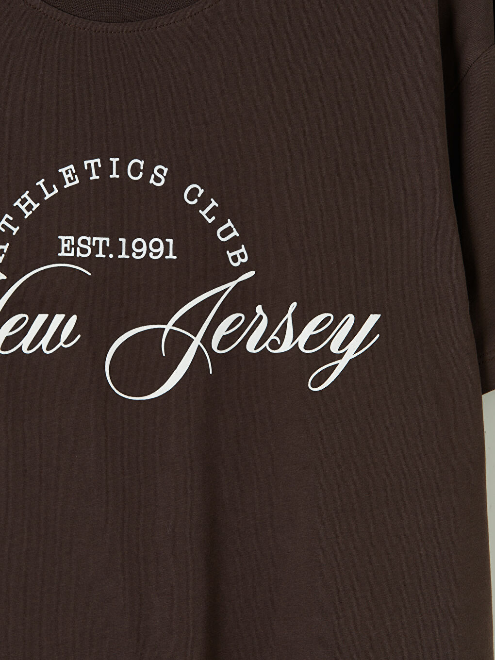 Kahverengi New Jersey Baskılı Kadın Tişört-2