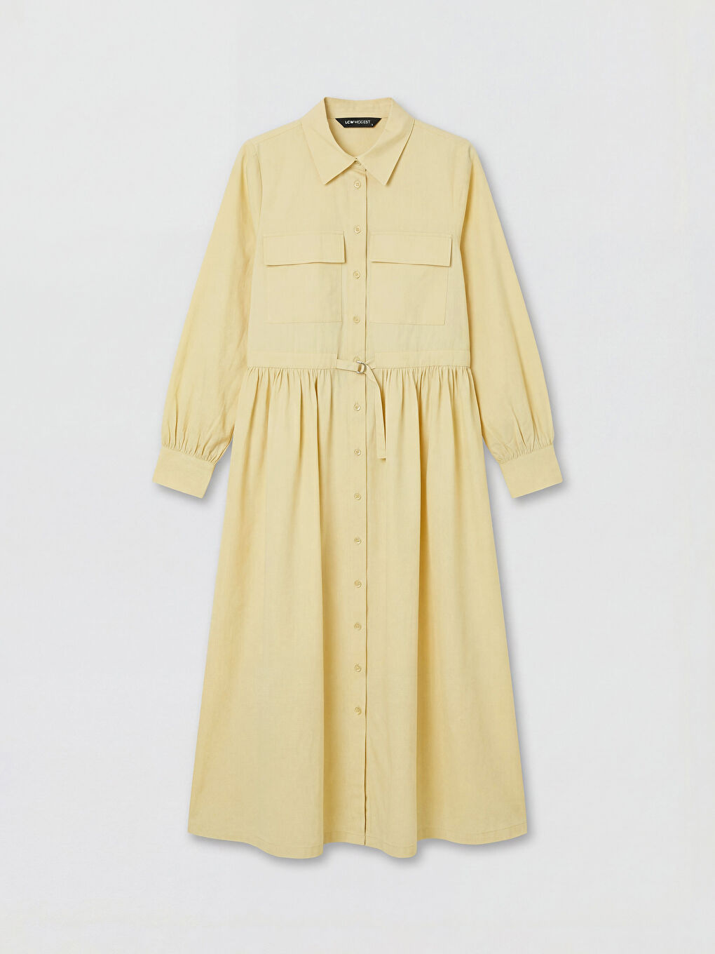 Sarı Beli Kemerli Poplin Gömlek Elbise