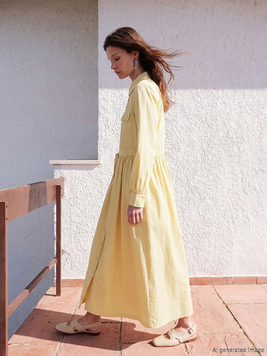 Belted Waist Poplin Shirt Dress-1
