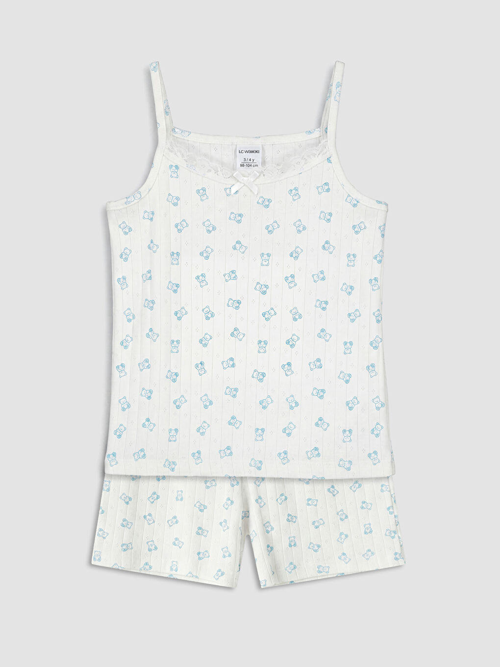 Ekru İp Askılı Kız Çocuk Şortlu Pijama Takımı
